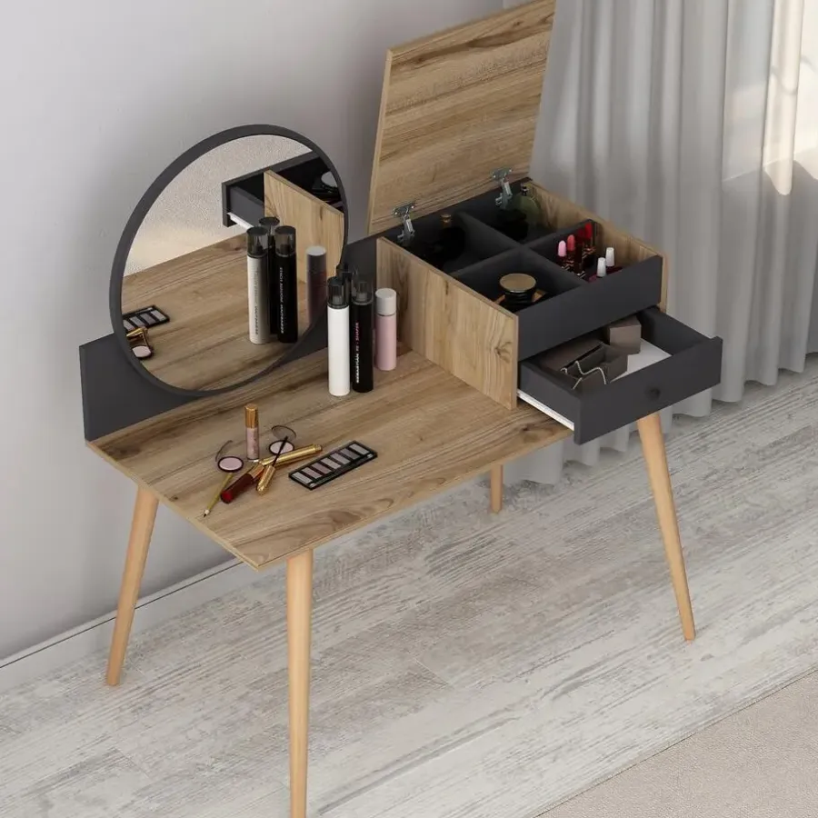 Kaptafels-Emob Make-uptafel Woody Fashion - 120 x 60 x 96 cm - Walnut Anthracite-design