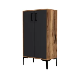 Wandkasten-Emob Woody Modieus Schoenenkastje - 100% Melamine - Metalen Poot - Noten