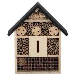 Tuindecoratie-Esschert Design Esschert insectenhotel - hout - zwart/naturel - 24.5x9.5x29 cm