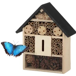 Tuindecoratie-Esschert Design Esschert insectenhotel - hout - zwart/naturel - 24.5x9.5x29 cm