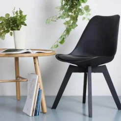 Leen Bakker Essence Madera Eetkamerstoel Zwart - Zwarte Houten Poten
