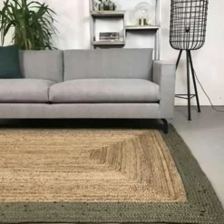 Vloerkleden|Jute Vloerkleden-Eva Interior Eva Interieur Vloerkleed Jute - Naturel/Groen - 140x190