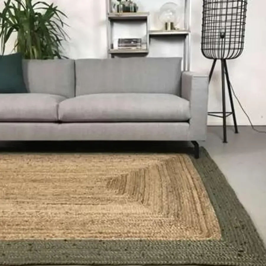 Vloerkleden|Jute Vloerkleden-Eva Interior Eva Interieur Vloerkleed Jute - Naturel/Groen - 140x190