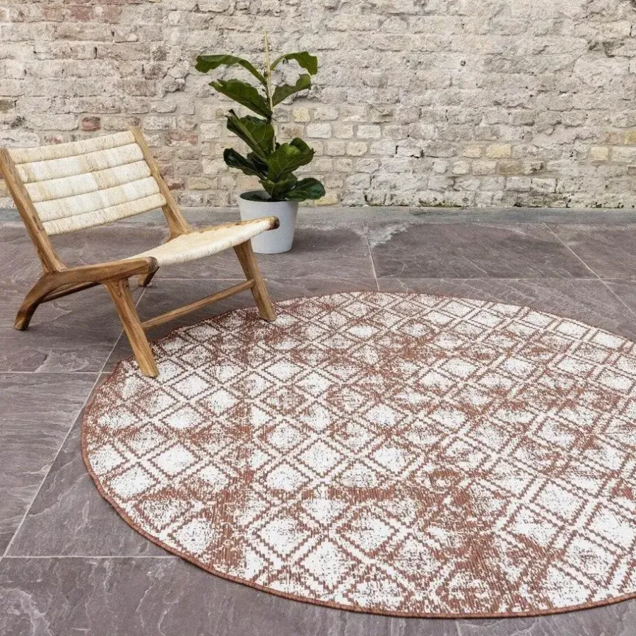 Ronde Vloerkleden|Buiten Vloerkleden-Eva Interior Buitenkleed Rond Frost - Roest - dubbelzijdig 200cm