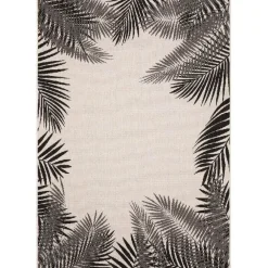 Buiten Vloerkleden|Buiten Vloerkleden-Eva Interior Buitenkleed Zwart Leaf - 200 x 200 cm