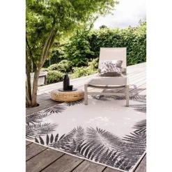 Buiten Vloerkleden|Buiten Vloerkleden-Eva Interior Buitenkleed Zwart Leaf - 200 x 200 cm