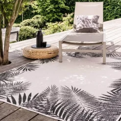 Buiten Vloerkleden|Buiten Vloerkleden-Eva Interior Buitenkleed Zwart Leaf - 200 x 200 cm