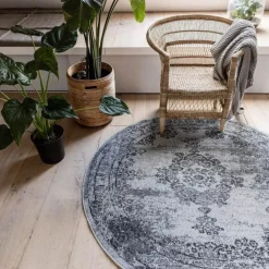 Eva Interior rond vintage Vloerkleed Bloom Grijs - 100 x 100 cm