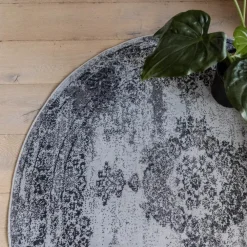 Eva Interior rond vintage Vloerkleed Bloom Grijs - 100 x 100 cm