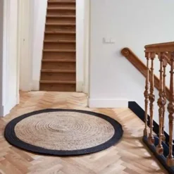 Vloerkleden|Laagpolige Vloerkleden-Eva Interior Vloerkleed Jute Rond - Naturel/Antraciet - 180 Ø