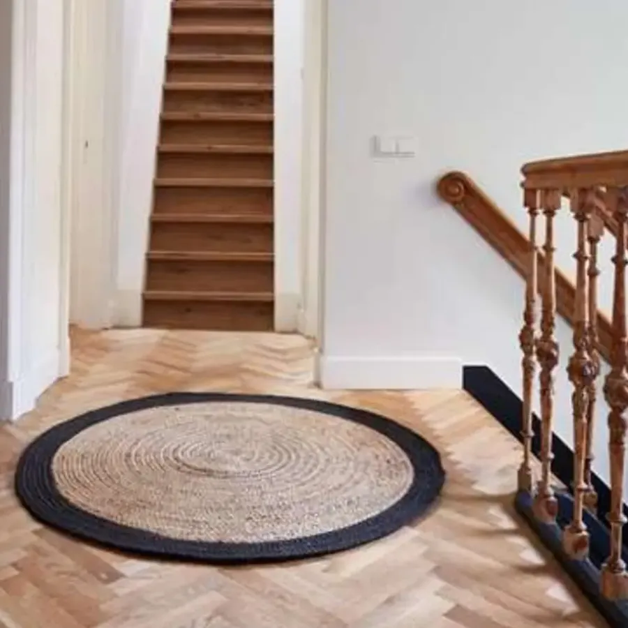 Vloerkleden|Laagpolige Vloerkleden-Eva Interior Vloerkleed Jute Rond - Naturel/Antraciet - 180 Ø