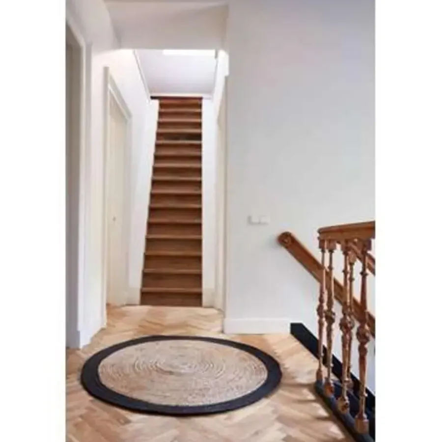 Vloerkleden|Laagpolige Vloerkleden-Eva Interior Vloerkleed Jute Rond - Naturel/Antraciet - 180 Ø
