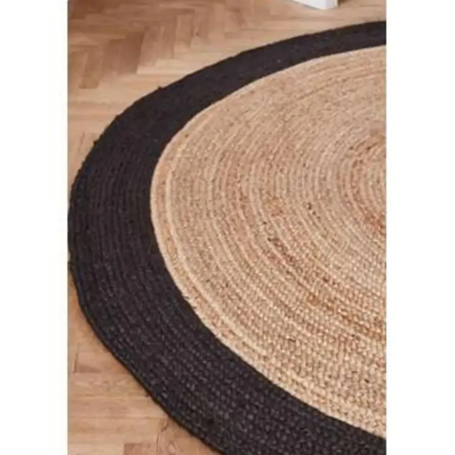 Vloerkleden|Laagpolige Vloerkleden-Eva Interior Vloerkleed Jute Rond - Naturel/Antraciet - 180 Ø