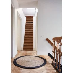 Vloerkleden|Laagpolige Vloerkleden-Eva Interior Vloerkleed Jute Rond - Naturel/Antraciet - 180 Ø