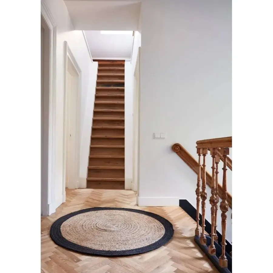 Vloerkleden|Laagpolige Vloerkleden-Eva Interior Vloerkleed Jute Rond - Naturel/Antraciet - 180 Ø