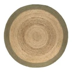 Jute Vloerkleden-Eva Interior Vloerkleed Jute Rond - Naturel/Groen - 160 Ø
