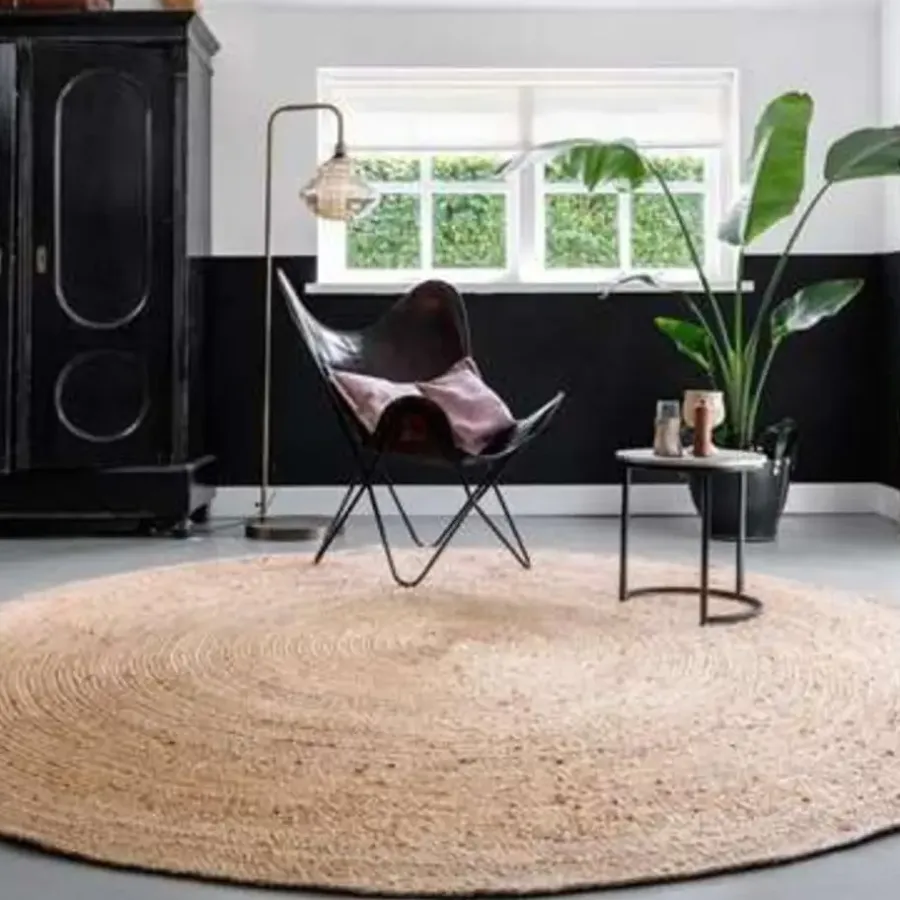 Jute Vloerkleden|Ronde Vloerkleden-Eva Interior Vloerkleed Jute Rond - Naturel - 240 Ø (L)