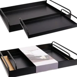Excellent Houseware Dienbladen set - 2x stuks - metaal - zwart