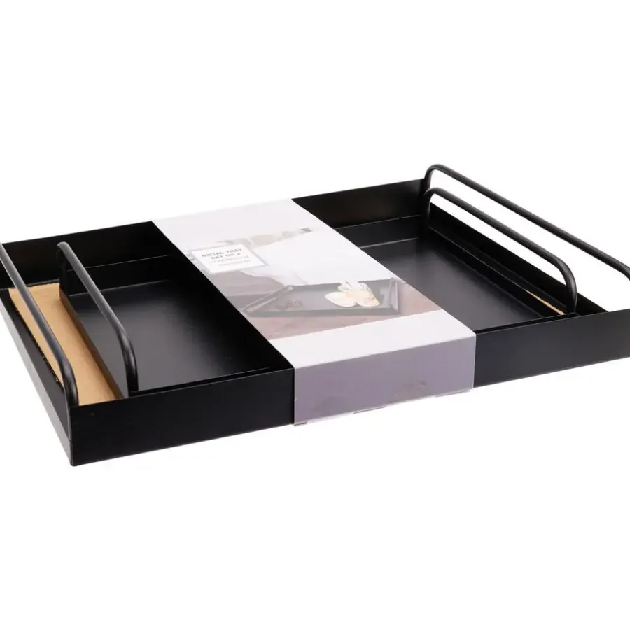 Excellent Houseware Dienbladen set - 2x stuks - metaal - zwart