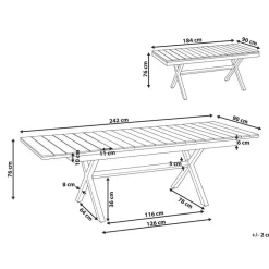 Beliani FANES - Eettafel uitschuifbaar - Grijs - 184/244 x 90 - Aluminium
