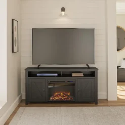 Loft24 Farmington - TV-meubel elektrische open haard zwart spaanplaat
