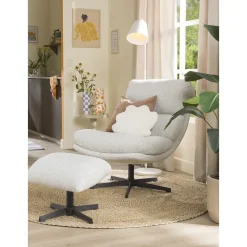 Fauteuils-Leen Bakker Fauteuil Bobbi incl. hocker - greige