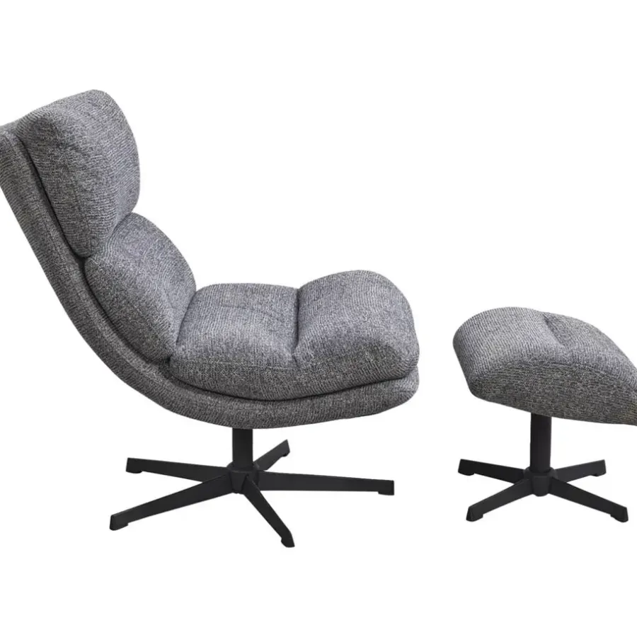 Leen Bakker Fauteuil Bobbi incl. hocker - antraciet
