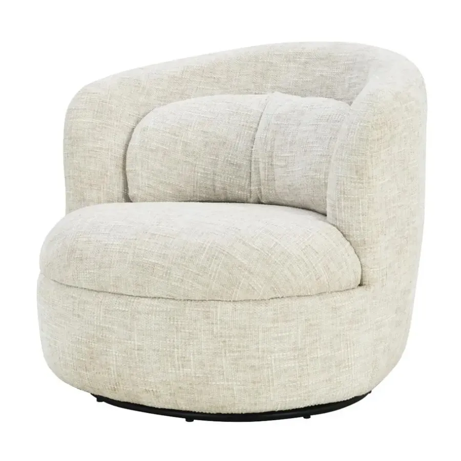 Livingfurn Fauteuil Crème Stof/Staal - Draaibaar - 85x84x76cm - Britt