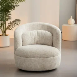 Livingfurn Fauteuil Crème Stof/Staal - Draaibaar - 85x84x76cm - Britt