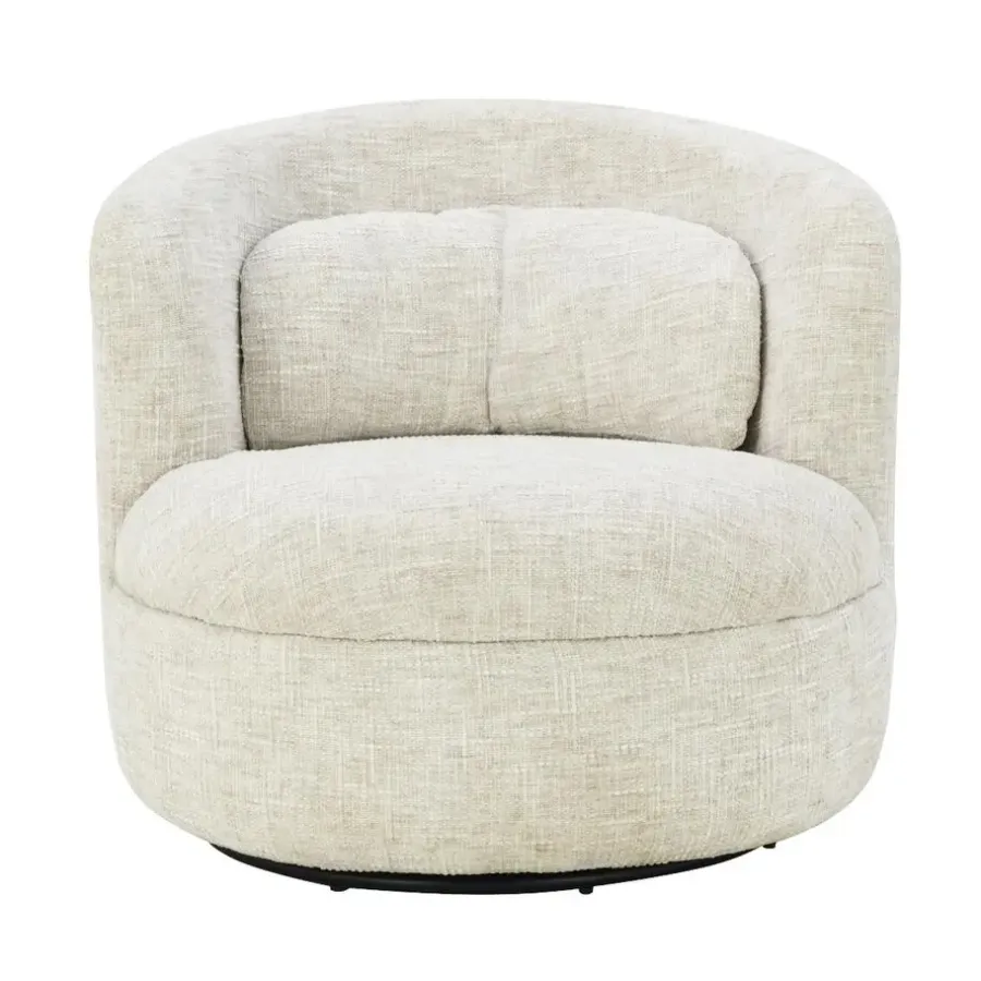 Livingfurn Fauteuil Crème Stof/Staal - Draaibaar - 85x84x76cm - Britt