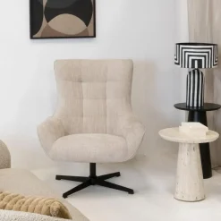 Fauteuils-Livingfurn Fauteuil Stof Beige - Draaibaar - Zitdiepte 53cm - 53x53x99cm