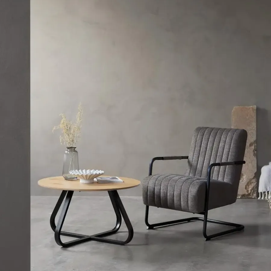 Giga Living Fauteuil Stof/Metaal Donkergrijs - Incl. Armleuning - Trout
