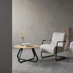 Giga Living Fauteuil Stof/Metaal Zandkleur - Incl. Armleuning - Trout - Set van 2