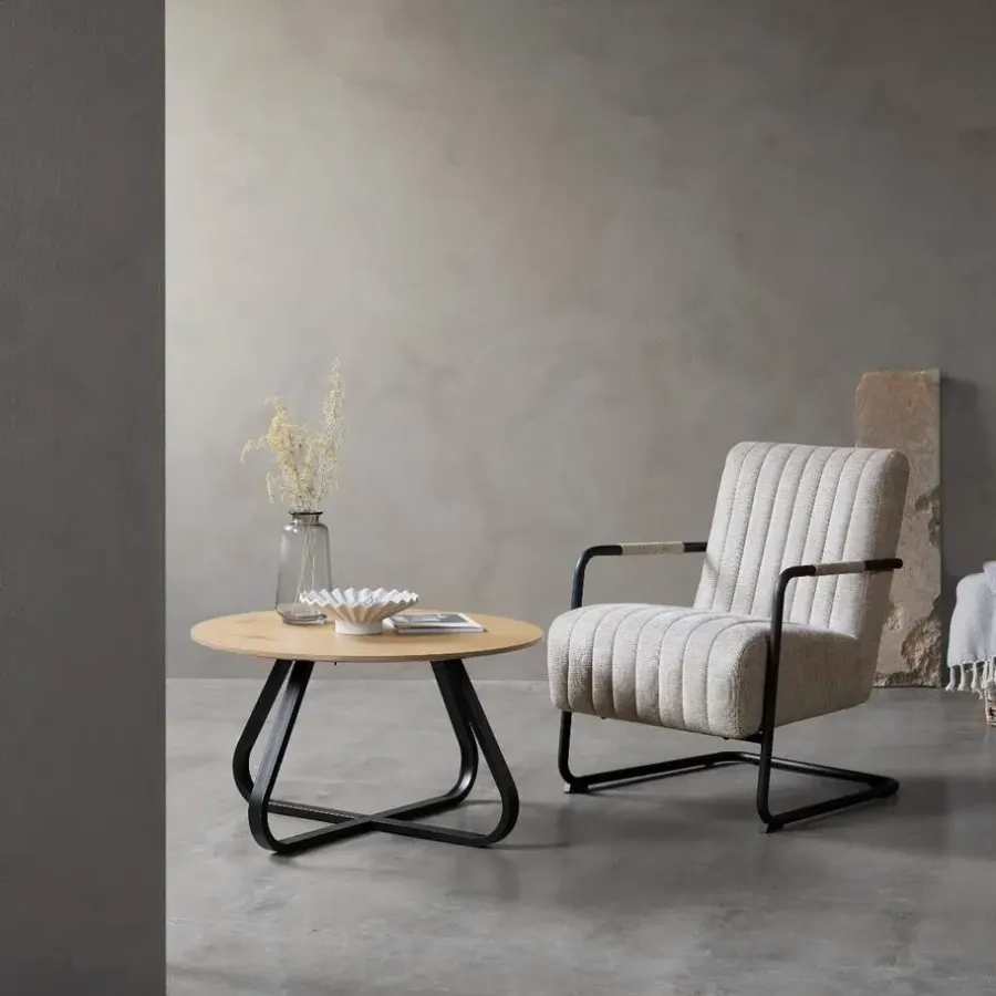 Giga Living Fauteuil Stof/Metaal Zandkleur - Incl. Armleuning - Trout - Set van 2