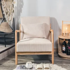 Nordlys Fauteuil van massief hout en beige stof