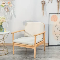 Nordlys Fauteuil van massief hout en beige stof