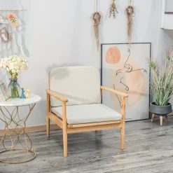 Nordlys Fauteuil van massief hout en beige stof