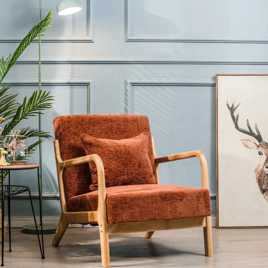 Fauteuils-Nordlys Fauteuil van massief hout en terracotta stof