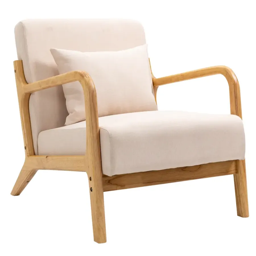 Nordlys Fauteuil van massief hout en beige stof