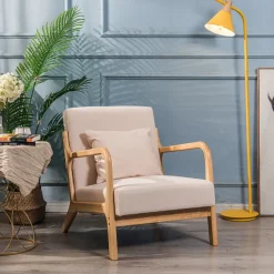 Nordlys Fauteuil van massief hout en beige stof