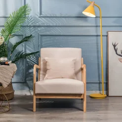 Nordlys Fauteuil van massief hout en beige stof