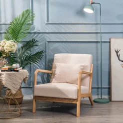 Nordlys Fauteuil van massief hout en beige stof