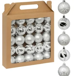 Kerstdecoratie-Feeric lights & Christmas Feeric Christmas kerstballen - 25x - 6cm - zilver/wit