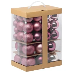 Kerstdecoratie-Feeric lights & Christmas Feeric Kerstballen - 60x st - 4, 6, 7 en 8 cm - roze - kunststof