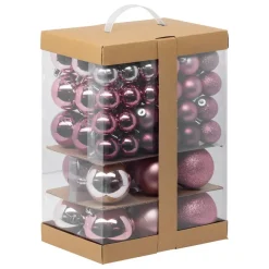 Kerstdecoratie-Feeric lights & Christmas Feeric Kerstballen - 60x st - 4, 6, 7 en 8 cm - roze - kunststof