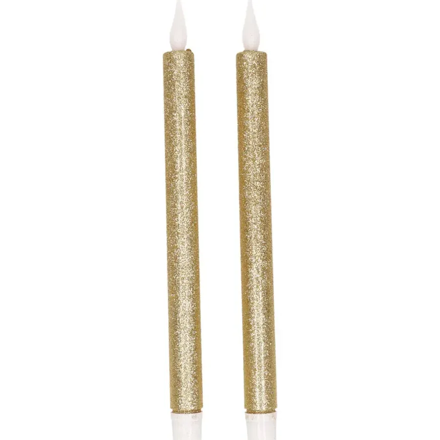 Feeric lights & Christmas LED dinerkaarsen - 2x - goud - 28x2cm