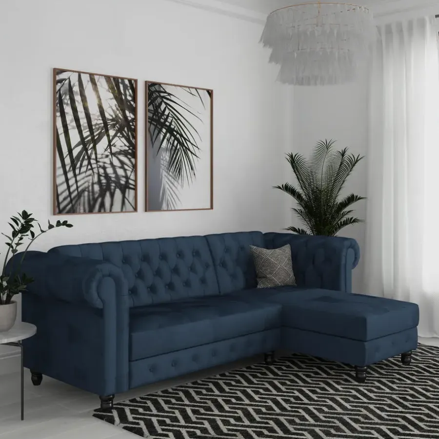 Dorel Home Felix - 3-zits slaapbank in blauw fluweel