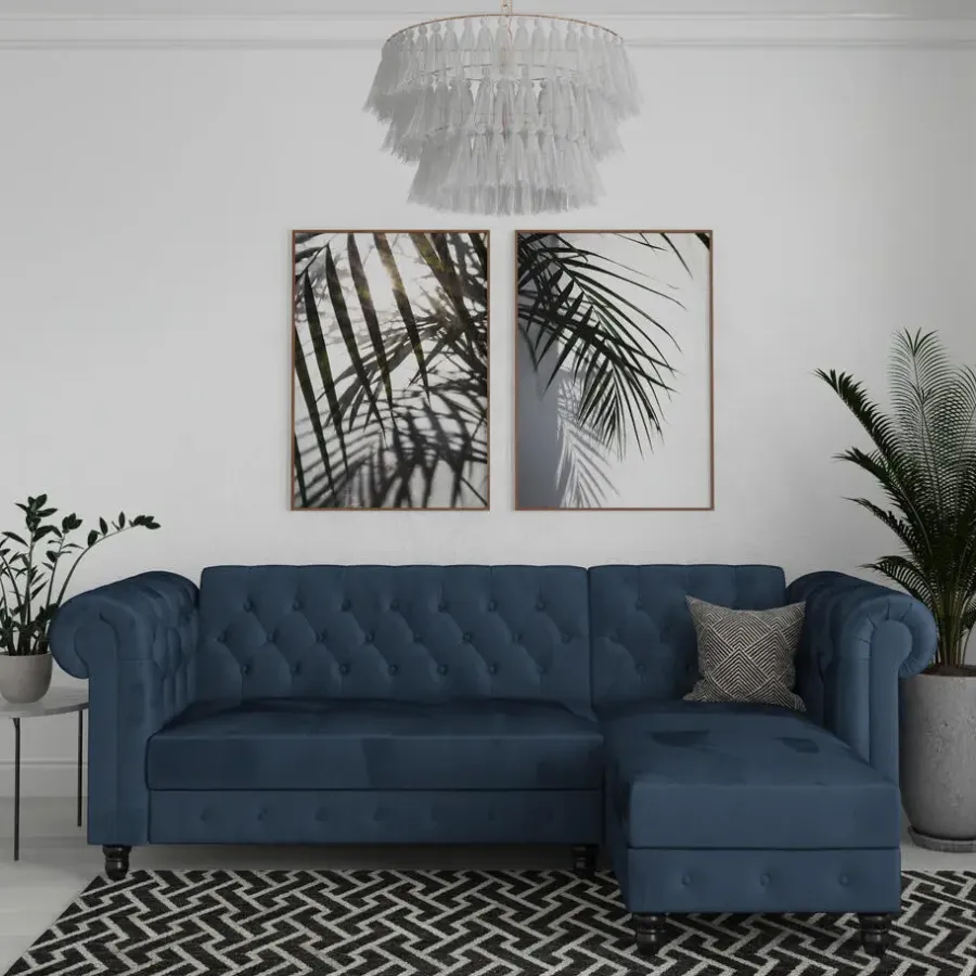Dorel Home Felix - 3-zits slaapbank in blauw fluweel