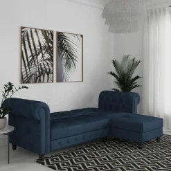 Dorel Home Felix - 3-zits slaapbank in blauw fluweel