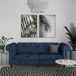Dorel Home Felix - 3-zits slaapbank in blauw fluweel